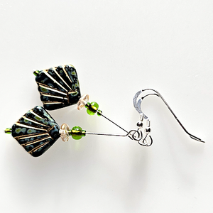Green/golden diafan hook earrings Green/golden diafan hook earrings