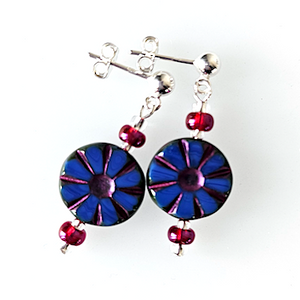 Cobalt/red wheel post earrings Cobalt/red wheel post earrings