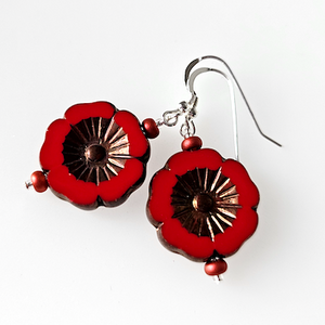 Bright red cut flower hook earrings Bright red cut flower hook earrings