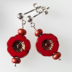 Bright red cut flower post earrings Bright red cut flower post earrings