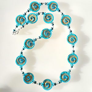 Teal/golden, Czech glass, ammonite necklace Teal/golden, Czech glass, ammonite necklace