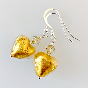 Golden Murano heart & crystal, hook earrings Golden Murano heart & crystal, hook earrings