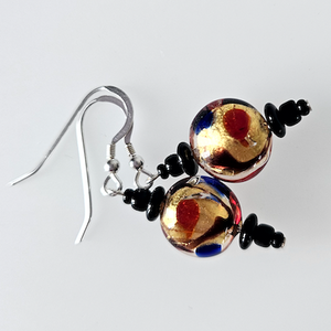 Golden multi lentil, Murano, hook earrings Golden multi lentil, Murano, hook earrings