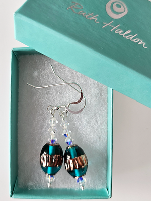Teal olive lampwork hook earrings Teal olive lampwork hook earrings