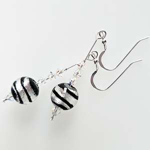 Silver/black swirl, Murano hook earrings Silver/black swirl, Murano hook earrings