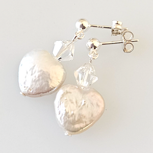 Freshwater pearl hearts & crystal post earrings Freshwater pearl hearts & crystal post earrings