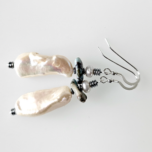 Freshwater 'stick' pearls & larimar slice hook earrings Freshwater 'stick' pearls & larimar slice hook earrings