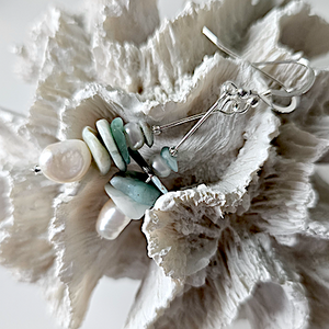 Freshwater 'potato' pearls & larimar slices hook earrings Freshwater 'potato' pearls & larimar slices hook earrings
