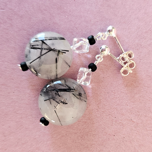 Rutilated quartz & rock crystal post earrings Rutilated quartz & rock crystal post earrings