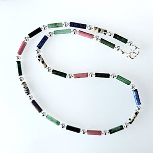 Mixed stone, fine tube necklace Mixed stone, fine tube necklace