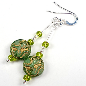 Cats - green glass hook earrings Cats - green glass hook earrings