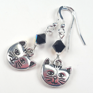 Cats - Pewter/black crystal hook earrings Cats - Pewter/black crystal hook earrings