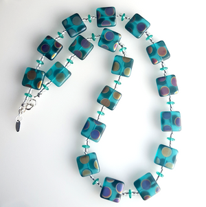 Teal multi spot square bead necklace Teal multi spot square bead necklace