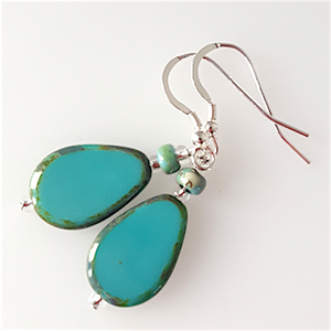 Teal pear shaped glass hook earrings Teal pear shaped glass hook earrings