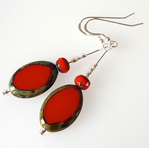 Bright red oval hook earrings Bright red oval hook earrings