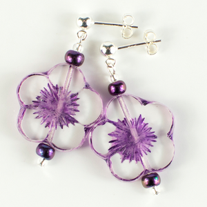 Purple 20mm flower post earrings Purple 20mm flower post earrings