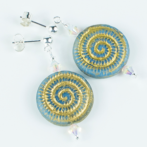 Pale blue/golden swirl glass post earrings Pale blue/golden swirl glass post earrings