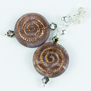 Burgundy/bronze swirl Czech glass post earrings Burgundy/bronze swirl Czech glass post earrings