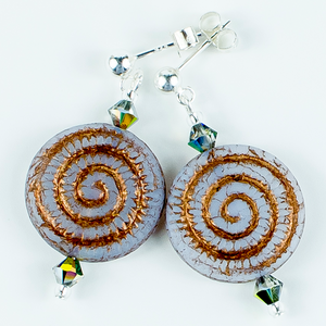 Grey/bronze swirl Czech glass post earrings Grey/bronze swirl Czech glass post earrings