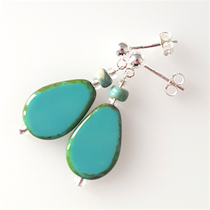 Teal pear shaped glass post earrings. Teal pear shaped glass post earrings.