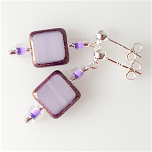 Lavender square glass, post earrings. Lavender square glass, post earrings.