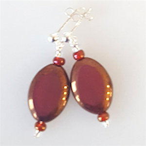 Burgundy oval Czech glass post earrings Burgundy oval Czech glass post earrings