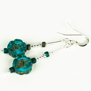 Aqua cut flower earrings with hooks Aqua cut flower earrings with hooks