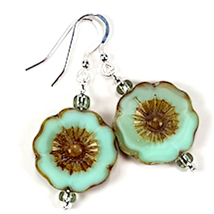Mint green cut flower hook earrings Mint green cut flower hook earrings
