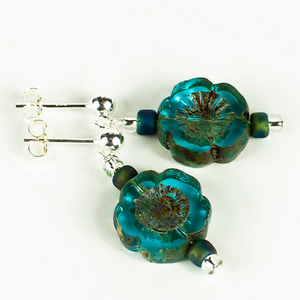 Aqua Cut flower earrings on posts Aqua Cut flower earrings on posts
