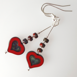 Bright red glass heart hook earrings Bright red glass heart hook earrings
