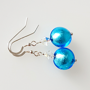 Aqua, Murano glass lentil, and crystal hook earrings Aqua, Murano glass lentil, and crystal hook earrings