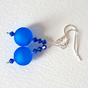 Turquoise frosted Murano glass & crystal hook earrings Turquoise frosted Murano glass & crystal hook earrings