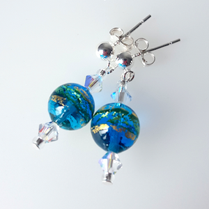 Aqua, golden swirls Murano post earrings Aqua, golden swirls Murano post earrings