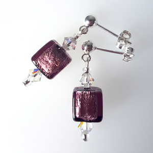 Purple Murano cube post earrings Purple Murano cube post earrings