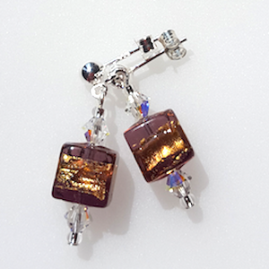 Purple, gold foil wrapped, Murano cube post earrings Purple, gold foil wrapped, Murano cube post earrings