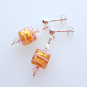 Gold/pale pink lines Murano post earrings Gold/pale pink lines Murano post earrings