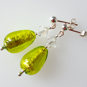 Lime green, Murano tear drop, hook earrings. Lime green, Murano tear drop, hook earrings.