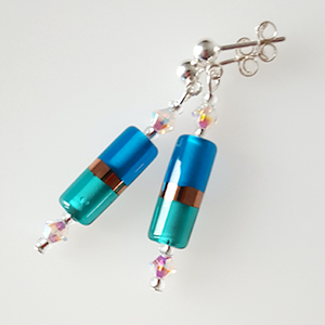 Bright Aqua/blue Lamp-work tube post earrings Bright Aqua/blue Lamp-work tube post earrings