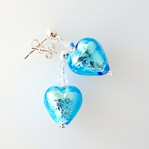 Light blue Lamp-work heart post earrings Light blue Lamp-work heart post earrings