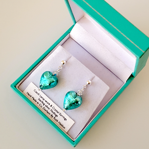 Aqua lamp-work heart post earrings Aqua lamp-work heart post earrings