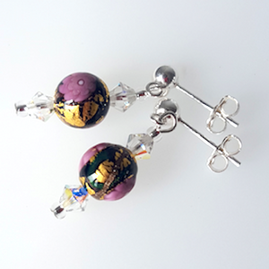Pink/black/golden Murano post earrings Pink/black/golden Murano post earrings