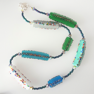 Lamp-work triangle tube aqua necklace Lamp-work triangle tube aqua necklace