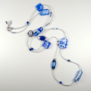 Blue lamp-work beads & crystal long necklace Blue lamp-work beads & crystal long necklace