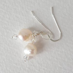 White potato pearls with European crystals hook earrings White potato pearls with European crystals hook earrings
