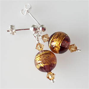 Purple/golden swirl Murano post earrings Purple/golden swirl Murano post earrings