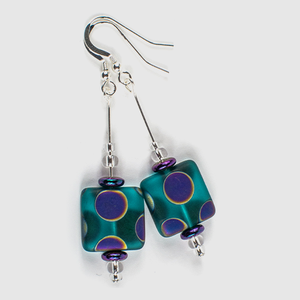 Teal square multi spot hook earrings Teal square multi spot hook earrings