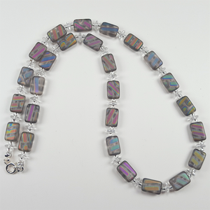 Rainbow stripe, grey lozenge necklace Rainbow stripe, grey lozenge necklace