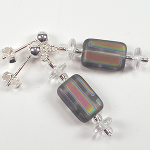Rainbow stripe, grey lozenge post earrings Rainbow stripe, grey lozenge post earrings