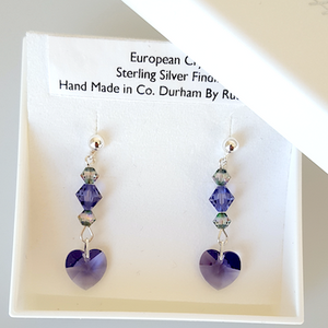 Purple crystal heart post earrings Purple crystal heart post earrings
