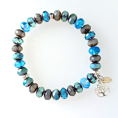 Aqua mix Czech glass stretch bracelet